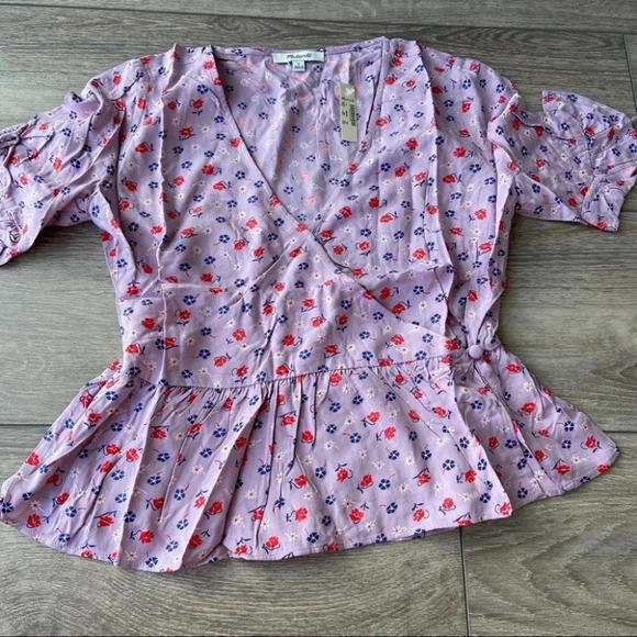 NWT Madewell  Tie-Sleeve Wrap Top in Prairie Posies - Picture 7 of 11